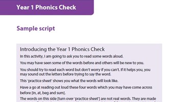 Year 1 Phonics Check sample script Image