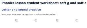 Phonics lesson student worksheet: Spelling generalisation for soft g and soft c Image