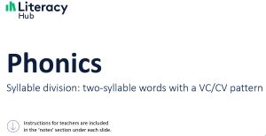 Phonics lesson slides: Syllable division for two-syllable words with a VC/CV pattern Image