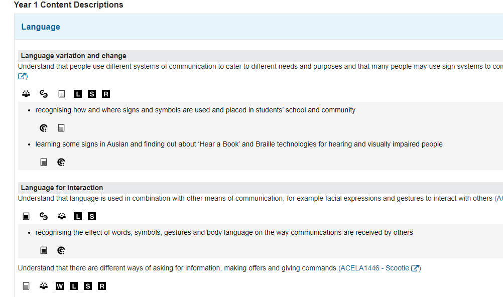 Australian Curriculum Year 1 English: Level and content descriptions Image